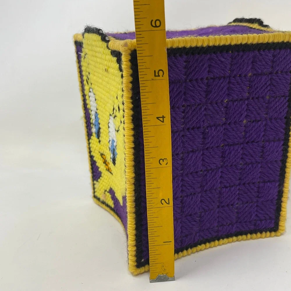 Vintage Tweety Bird Plastic Canvas Tissue Box Cover Looney Tunes Purple Yellow